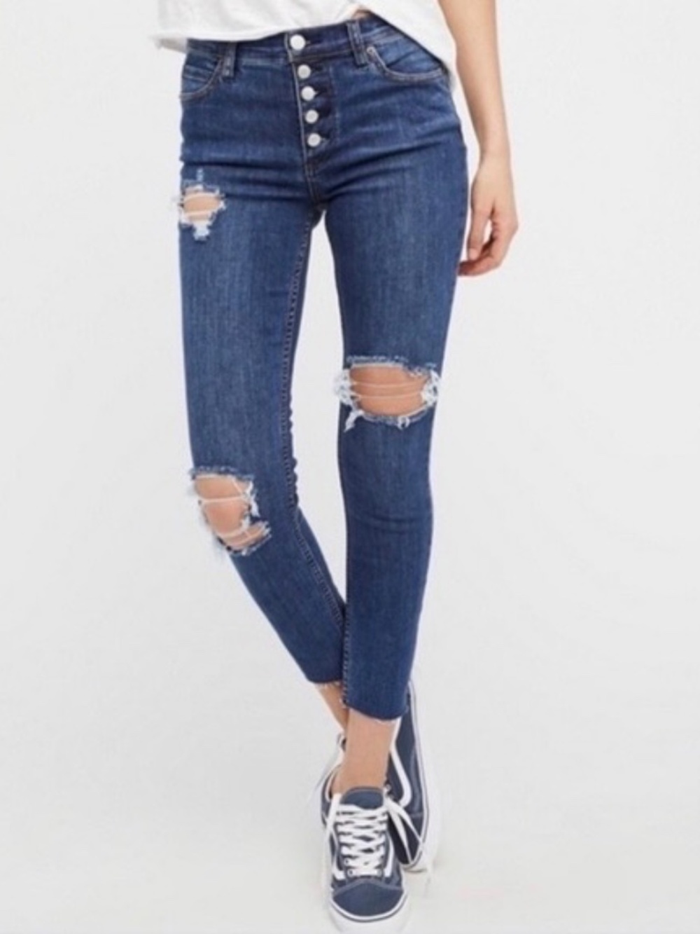 Free People Distressed Button Fly Skinny Jeans